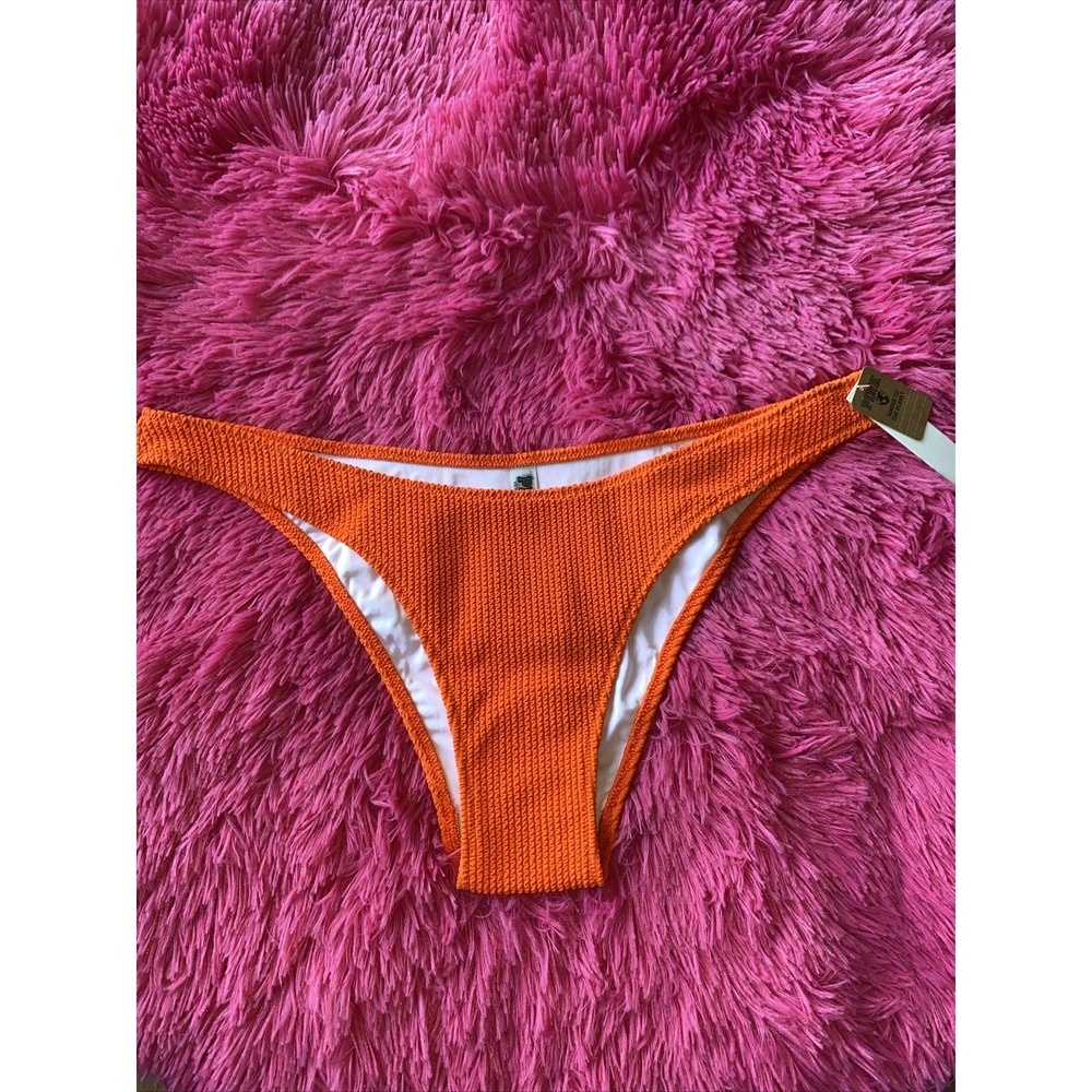 Victorias Secret Swim BRAZILIAN Bikini Bottom Crinkle Sexy XL BRIGHT TOMATO‎
